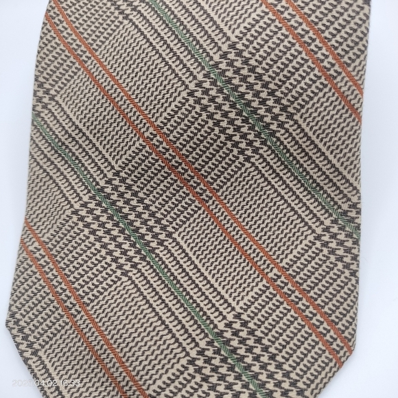 Vintage Brooks Brothers Makers Tan Khaki Silk Cotton Blend Tie  Houndstooth - Picture 8 of 8